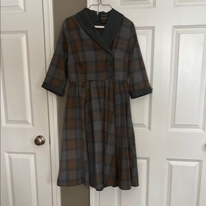 Plaid Green and Brown Women's Dress